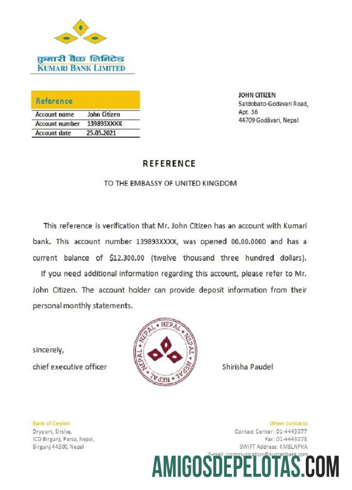 Referência do Banco Kumari do Nepal modelo